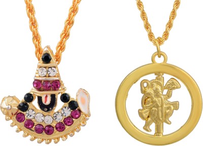 RN Gold Plated Brass Alloy CZ, Lord Tirupati Balaji with Revolving Hanuman Ji Bajrang Bali Combo Pendant Locket for Men and Women Gold-plated Cubic Zirconia Alloy Pendant