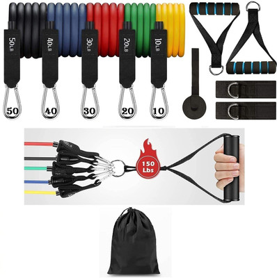Spocco ®Foam Handles 11 Pcs Resistance Bands Set for Exercise RP37 Resistance Tube(Multicolor)