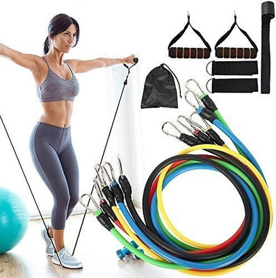 Spocco Foam Handles 11 Pcs Resistance Bands Set for Exercise RP28 Resistance Tube(Multicolor)