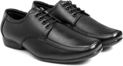 BXXY Men's Black Leather Office Wear Formal Shoes Lace Up For Men(Black)