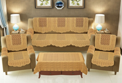 croox Cotton 3+1+1 Seater Sofa Damask Cover(Pack of 13 Gold)