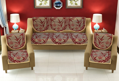 Shivkirpa Cotton 3+2 Seater Sofa Floral Cover(Pack of 6 Maroon)
