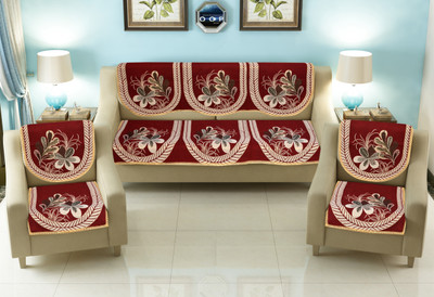 RV Decor Cotton 3+2 Seater Sofa Abstract Cover(Pack of 6 Maroon)