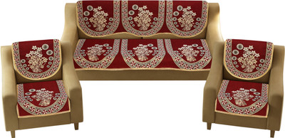 AK Decor Cotton Abstract 3+1+1 Seater Sofa Cover(Maroon Pack of 10)
