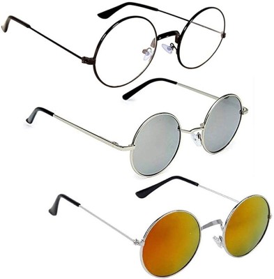 shah collections Round Sunglasses(For Boys & Girls, Silver, Multicolor, Clear)