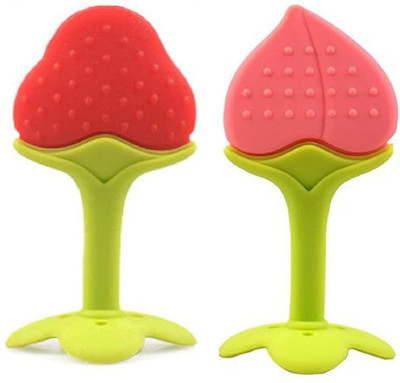 Kidsify Baby Fruit Shape Silicone Teethers Soft Stick Chews Nibbler for Baby Dental Care BPA-Free for Infants Baby (Pack of 2) Teether(Red,Peach)