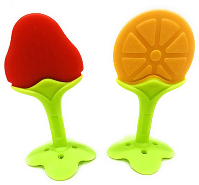Baby Hashtag Fruit Shape Food Nibbler/Feeder/Silicon Dental Care Teether or Fruit Teether Age 3 - 12 months Pack of 2 Teether(Red and Orange)