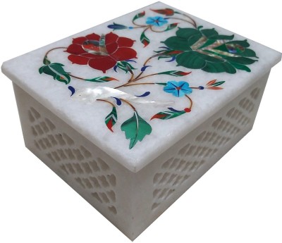 Qadri Handicrafts Handmade Marble inlay jewelry Box with Lattice work. ( Size - 3 x 4 inch ) Jewelry Box Vanity Box(White)