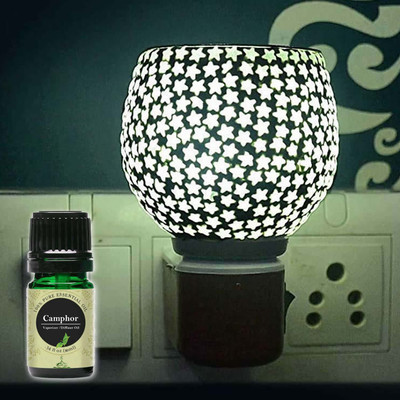 FStyler Camphor Aroma Oil Diffuser Set Electric Glossy Multipurpose Ceramic Aroma Oil Diffuser/Kapoor Dani/ 2in1 Camphor Burner with Switch (in-Built On/Off Button for Heating) Hand-Crafted Incense Burner for Home, Office, Temple, Positive Energy and Ambiance (Star02-01) with Camphor Aroma Oil 10ml(