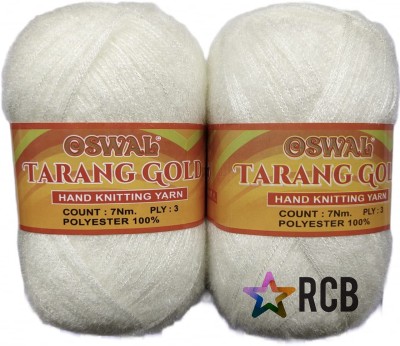 RCB Oswal Tarang Gold Knitting Wool Yarn, Soft Tarang Gold Feather Wool Ball Off White 200 gm Best Used with Knitting Needles. by Oswal Shade no-1