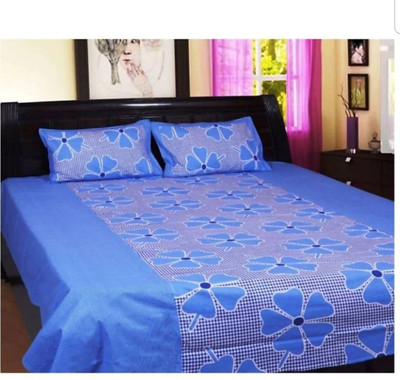 Sumit Fab 155 TC Polycotton Double Printed Flat Bedsheet(Pack of 1, Blue)