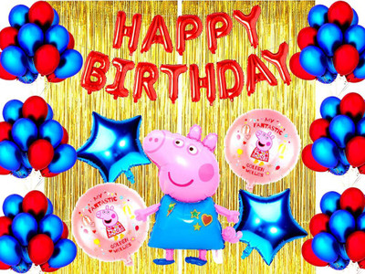SV Traders Peppaa Pig Birthday Decoration Kids Favorite Combo Kit Of 50 Pieces(Set of 1)