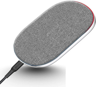 powerup stay charged 15W High Speed Dual Coil Fast Wireless Charger Pad for All Qi-Enabled Devices High-Speed Dual Coil - Grey Charging Pad