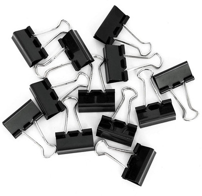 Dotpot Medium Size Paper Clips for Notes Letter, Papers, Binder Clamps in Offices, Home 25mm Rust Resistant Steel Binder Clip(Set of 12, Black)