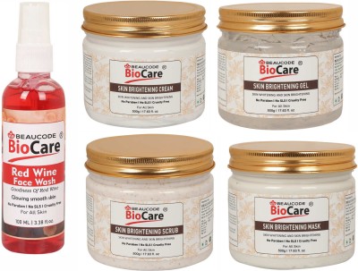 BEAUCODE BioCare Pack of-5, Skin Brightening Face and Body Gel & Cream & Scrub & Mask (500g) and Red Wine face wash (100ml)(5 Items in the set)