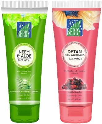 ASTABERRY Neem & Aloe  100 ml + Detan Skin Whitening (100 ml) Face Wash(200 ml)