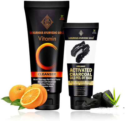 Luxurious Ayurvedic Gold Vitamin C Cleanser & Charcoal Mask(2 Items in the set)
