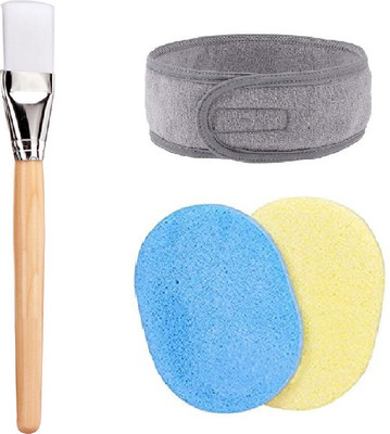 MYYNTI Women Face Pack Brush with Face Cleaning Sponge and Headband Combo Beauty Tools Set for Home(3 Items in the set)