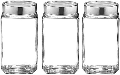 Machak Glass Grocery Container  - 1000 ml(Pack of 3, Clear)