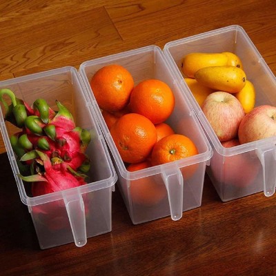 KDZONE Plastic Plastic Square Refrigerator Storage Organizer Box Container Food Basket with Lid Storage Basket(Pack of 4)