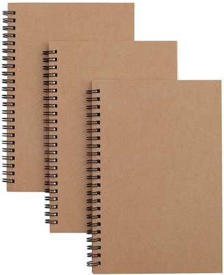 INNAXA 3 Packs Soft Cover Notebook with Lined Paper Brown Spiral Notebooks with 100 Ruled Pages 50 Sheets Memo Notepads for Home School Travel A5 Notebook Ruled 100 Pages(Brown, Pack of 3)