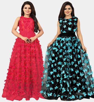 DECOFIN Flared/A-line Gown(Red, Light Blue)