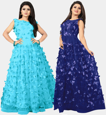 DECOFIN Flared/A-line Gown(Light Blue, Blue)
