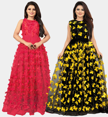DECOFIN Flared/A-line Gown(Red, Yellow)