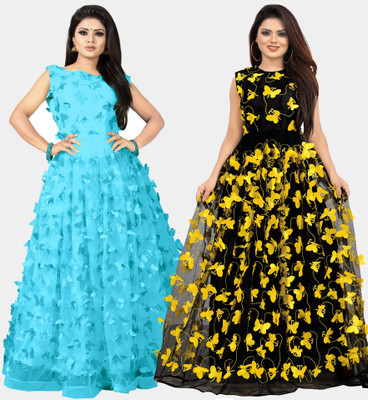 DECOFIN Flared/A-line Gown(Light Blue, Yellow)
