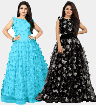 DECOFIN Flared/A-line Gown(Light Blue, Grey)