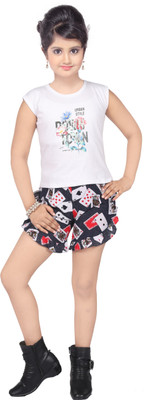 Samshil Fashion Girls Casual Top Shorts(Red, White)