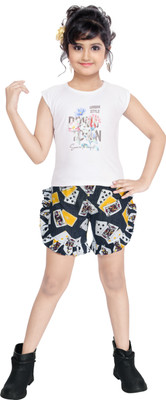 Samshil Fashion Girls Casual Top Pant(Yellow, White)