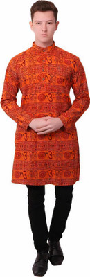 RKC Men Printed Straight Kurta(Orange)