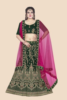 Mert India Embroidered Semi Stitched Lehenga Choli(Dark Green)