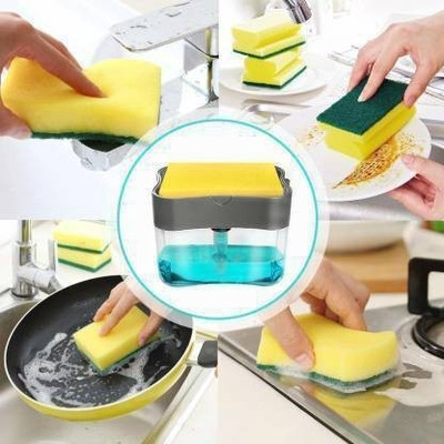 JKB TRADERS 2 in 1 Soap Pump Dispenser and Sponge Holder Liquid, Soap Dispenser 400 ml Liquid Dispenser(Multicolor)