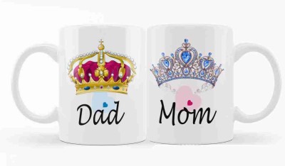 THE SD STORE Dad & Mom Couple Gift for Mummy Papa, Anniversary, Birthday Gifts Ceramic Coffee 330 ML Ceramic Coffee Mug(330 ml, Pack of 2)