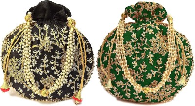 Vinod Handicrafts Rajasthani Look Fashion Handmade Handbag Wristlets Ethnic Bridal Potli Batwa Bag Combo(Pack of 2) Potli