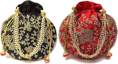 Vinod Handicrafts Rajasthani Look Fashion Handmade Handbag Wristlets Ethnic Bridal Potli Batwa Bag Combo(Pack of 2) Potli