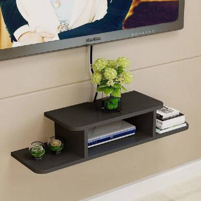 Crownista set top box stand Wooden Wall Shelf (Number of Shelves - 2, Black) Wooden Wall Shelf(Number of Shelves - 2, Black)