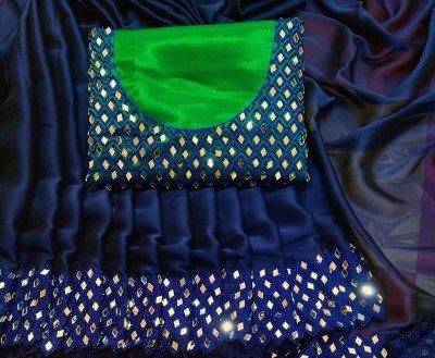 Vinayak Textile Printed Bollywood Silk Blend Saree(Blue)