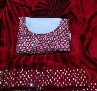 Vinayak Textile Printed Bollywood Silk Blend Saree(Maroon)
