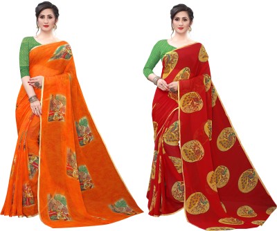 Bandidhari Fashion Printed Daily Wear Chiffon Saree(Pack of 2, Multicolor)