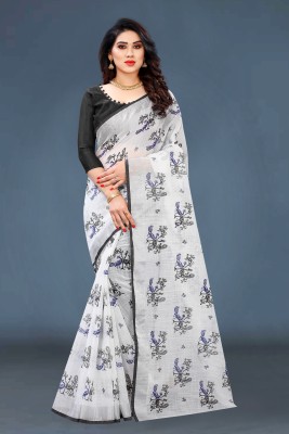 THESIYA FAB Printed Banarasi Cotton Linen, Art Silk Saree(Black)