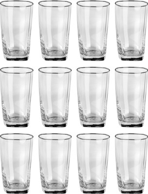 Somil (Pack of 12) Stylish Shape Self Designer Multipurpose Glass Design No-S04 Set Of 12 Glass Set Water/Juice Glass(350 ml, Glass, Clear)