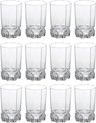 Somil (Pack of 12) Stylish Shape Self Designer Multipurpose Kamal Glass Set Of 12 Glass Set Water/Juice Glass(325 ml, Glass, Clear)