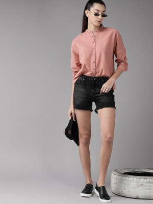 Roadster Women Solid Casual Pink Shirt