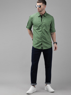 Roadster Men Solid Casual Green Shirt
