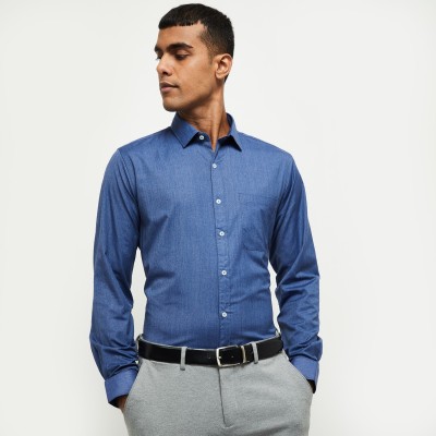 MAX Men Solid Formal Blue Shirt