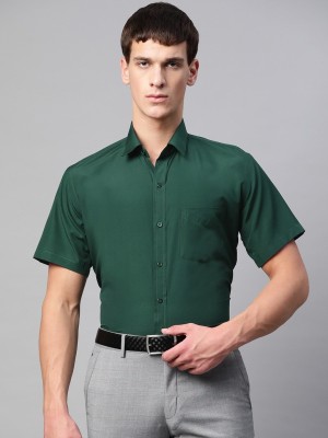 English Navy Men Solid Formal Green Shirt