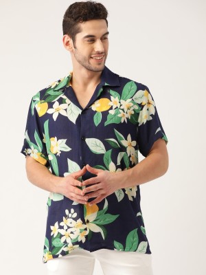 Hancock Men Printed Casual Green, Blue Shirt